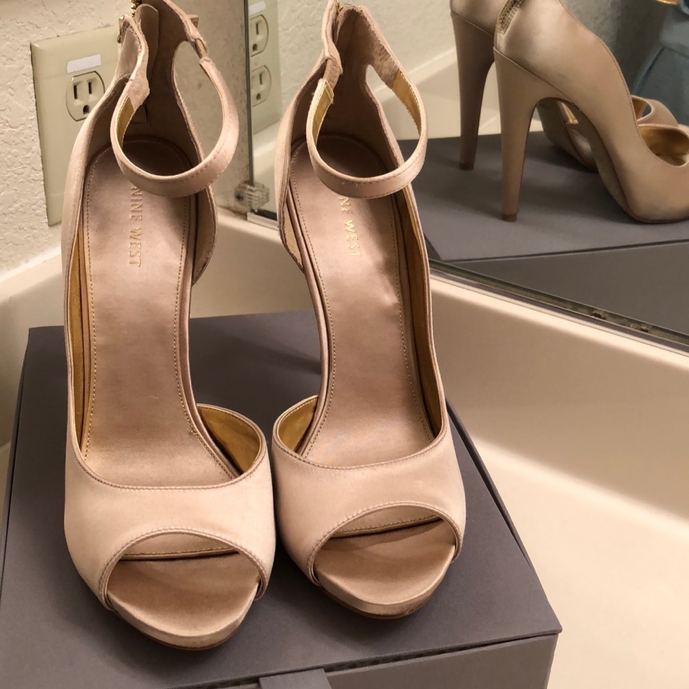 Satin tan nine west heels